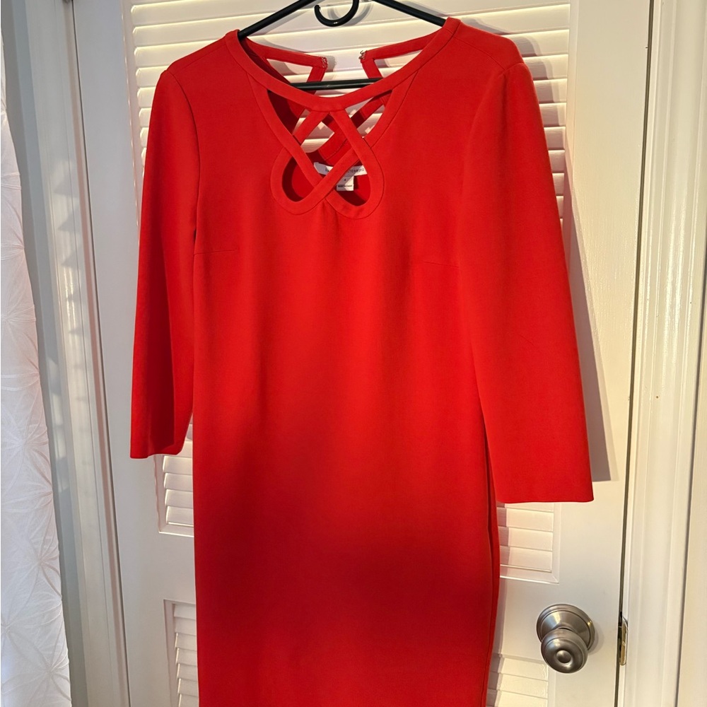 Diane Von Furstenberg Vibrant Red Long Sleeve Dress